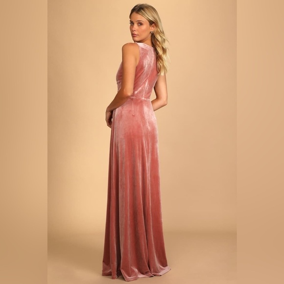 Lulu’s Stunning Luxury Dusty Rose Velvet Sleeveless Maxi Dress, size medium - Picture 4 of 12